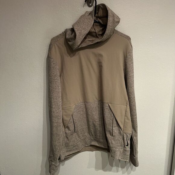 Nike Yoga Hoodie Mens Small Beige Tan Sweatshirt Pullover Dri Fit Swoosh DH1931 - Picture 1 of 9